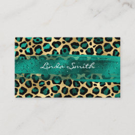 Blauwgroen groene en goudoliepenseel met lijnpense visitekaartje