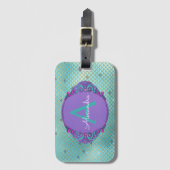 Blauwgroen groene en Paarse zeemeerminnen monogram Bagagelabel (Voorkant (verticaal))