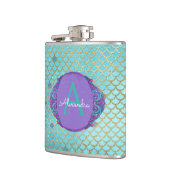 Blauwgroen groene en Paarse zeemeerminnen monogram Heupfles (Links)