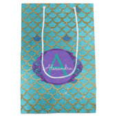 Blauwgroen groene en Paarse zeemeerminnen monogram Medium Cadeauzakje (Achterkant)