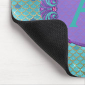 Blauwgroen groene en Paarse zeemeerminnen monogram Muismat (Hoek)