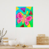 Blauwgroen, groene en roze abstracte vlinder poster (Keuken)