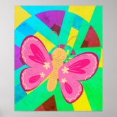 Blauwgroen, groene en roze abstracte vlinder poster (Voorkant)