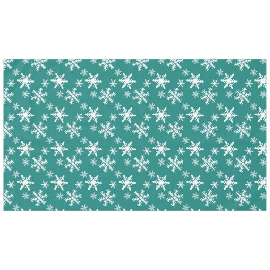 Blauwgroen groene en witte kerstsnowflakes tafelkleed (Voorkant (Horizontaal))