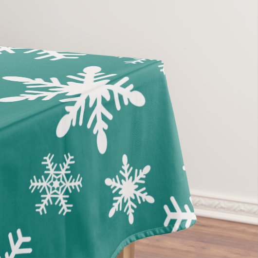 Blauwgroen groene en witte kerstsnowflakes tafelkleed (Voorbeeld)