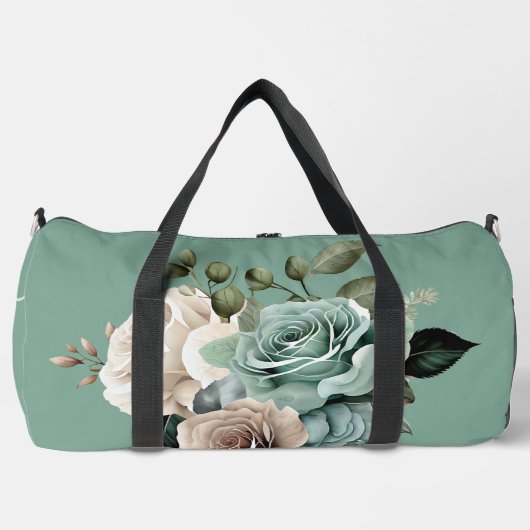 Blauwgroen groene en witte roos plunjezak (Voorkant)