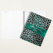 Blauwgroen groene en zilveren oliepleopardpenseel planner (Display)