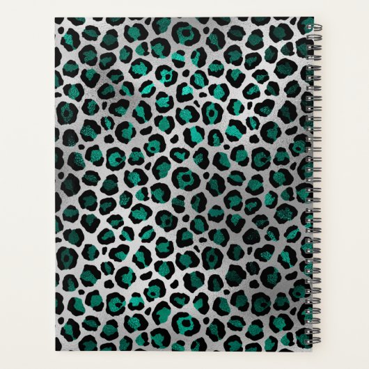 Blauwgroen groene en zilveren oliepleopardpenseel planner (Achterkant)