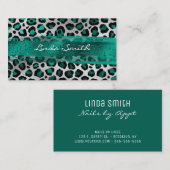 Blauwgroen groene en zilveren oliepleopardpenseel  visitekaartje (Voorkant / Achterkant)