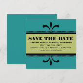 Blauwgroen/groene Fancy Kunst Deco sparen de Datum Save The Date (Voorkant / Achterkant)