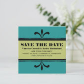Blauwgroen/groene Fancy Kunst Deco sparen de Datum Save The Date (Staand voorkant)