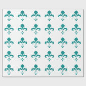 Blauwgroen Groene Fleur de lis Cadeaupapier (Vlak)