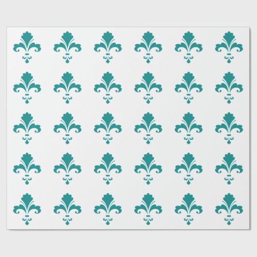 Blauwgroen Groene Fleur de lis Cadeaupapier (Vlak)