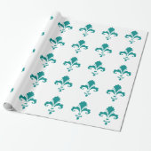 Blauwgroen Groene Fleur de lis Cadeaupapier (Uitgerold)