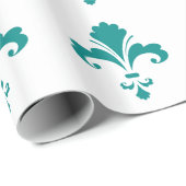 Blauwgroen Groene Fleur de lis Cadeaupapier (Rol Hoek)