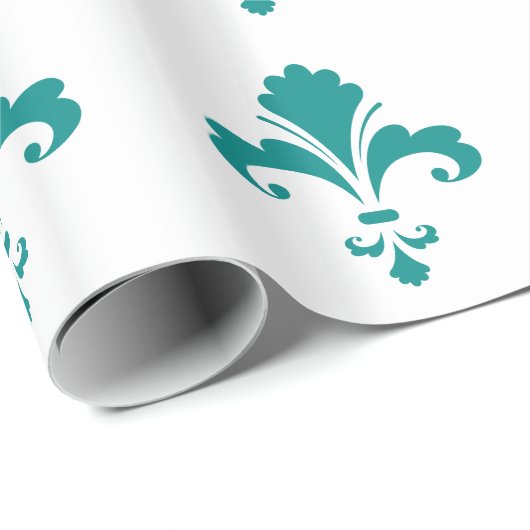 Blauwgroen Groene Fleur de lis Cadeaupapier (Rol Hoek)