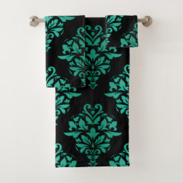 Blauwgroen groene "Floral Damask Towel Set" Bad Handdoek