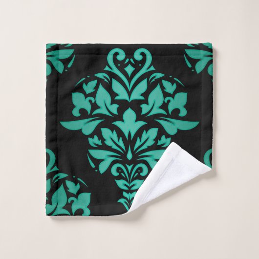 Blauwgroen groene "Floral Damask Towel Set" Bad Handdoek (Wasdoekje)