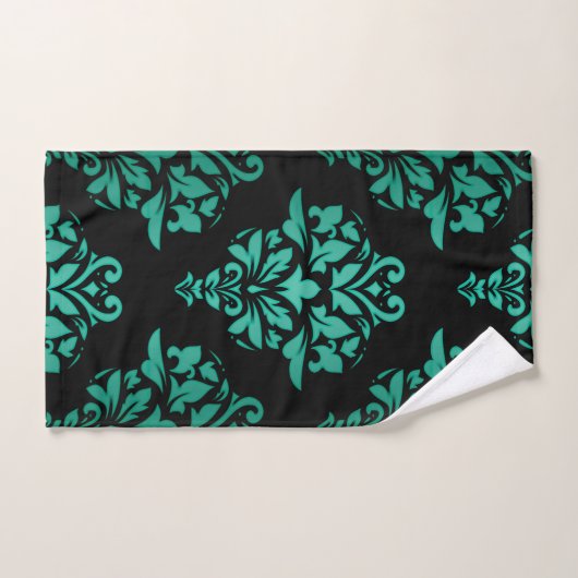 Blauwgroen groene "Floral Damask Towel Set" Bad Handdoek (Handdoek)