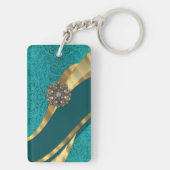 Blauwgroen groene florale damast sleutelhanger (achterkant)