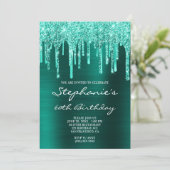 Blauwgroen groene Folie en Glitter Drips 60th Birt Kaart (Staand voorkant)