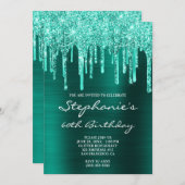 Blauwgroen groene Folie en Glitter Drips 60th Birt Kaart (Voorkant / Achterkant)