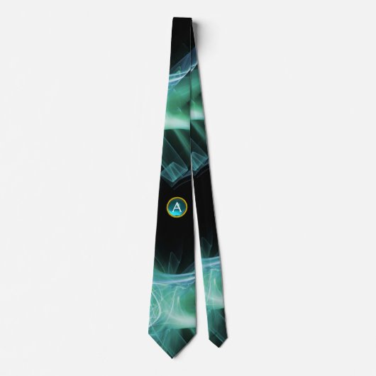 BLAUWGROEN GROENE FRACTALE WAVES, ZWIRLS, BLAUWE G STROPDAS (Voorkant)