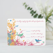 Blauwgroen groene frambozen goudvogel RSVP kaartje (Staand voorkant)