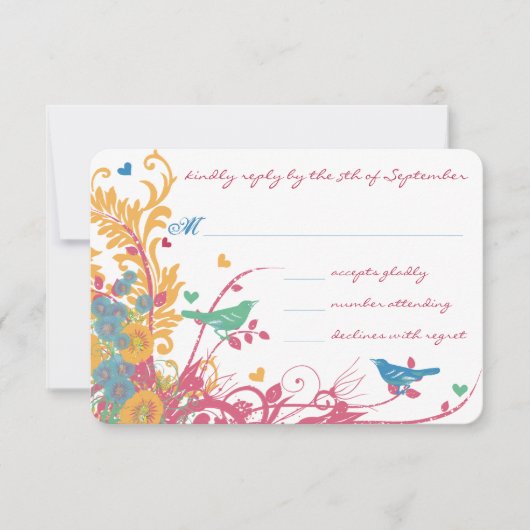 Blauwgroen groene frambozen goudvogel RSVP kaartje (Voorkant)