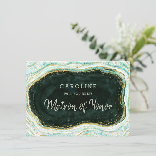 Blauwgroen Groene Geode Matron of Honor proposal K (Staand voorkant)