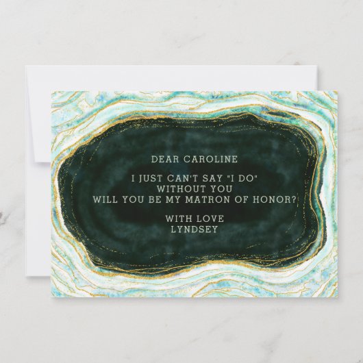 Blauwgroen Groene Geode Matron of Honor proposal K (Achterkant)