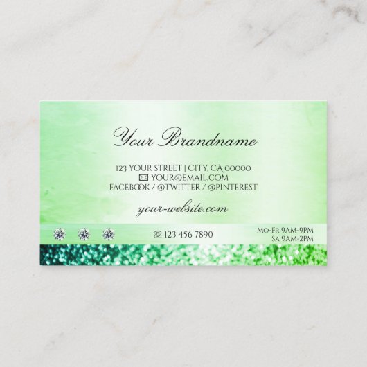 Blauwgroen groene glitter met Logo Professional Visitekaartje (Achterkant)