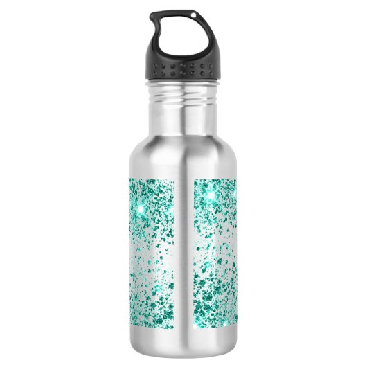 Blauwgroen groene glitter naam script meisje waterfles  (Achterkant)