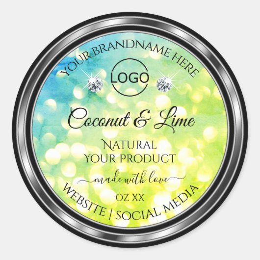 Blauwgroen groene Glitter Product Labels diamanten (Voorkant)