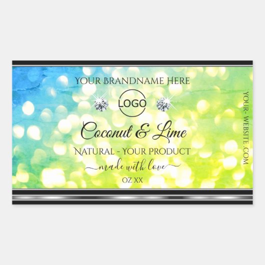 Blauwgroen groene Glitter Product Labels diamanten (Voorkant)