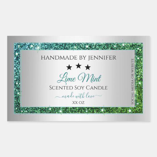 Blauwgroen groene Glitter Silver Product Packaging Rechthoekige Sticker (Voorkant)