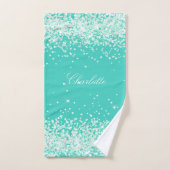 Blauwgroen groene glitter-stofnaambadhanddoekset bad handdoek (Handdoek)