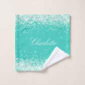 Blauwgroen groene glitter-stofnaambadhanddoekset bad handdoek (Wasdoekje)