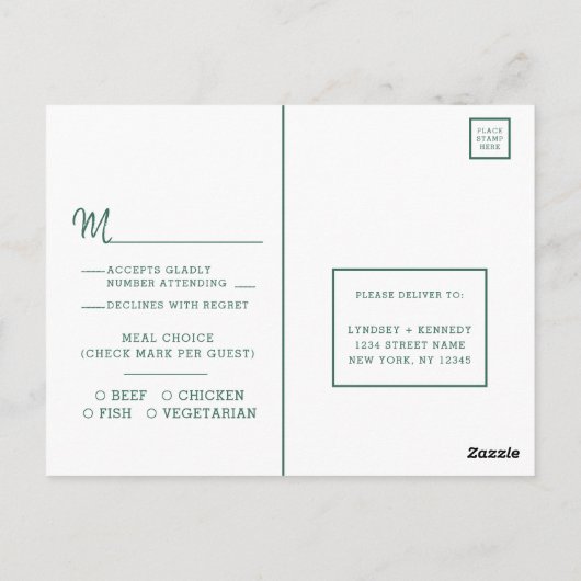 Blauwgroen Groene & Gouden Agaat Bruiloft Maaltijd Briefkaart (Achterkant)