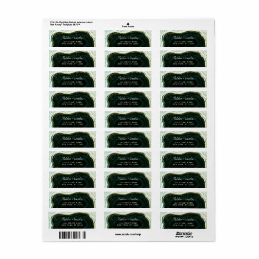 Blauwgroen Groene & Gouden Agaat Bruiloft Retourad Etiket (Full Sheet)