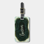 Blauwgroen groene & gouden agaat marmeren bruidego bagagelabel (Voorkant verticaal)