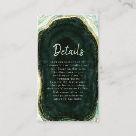 Blauwgroen Groene & Gouden Agaat Marmeren Bruiloft Informatiekaartje