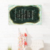 Blauwgroen Groene & Gouden Agaat Marmeren Bruiloft Spandoek (Insitu)