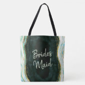 Blauwgroen Groene & Gouden Agaat Marmeren Geode Br Tote Bag (Voorkant)