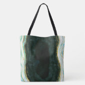 Blauwgroen Groene & Gouden Agaat Marmeren Geode Br Tote Bag (Achterkant)