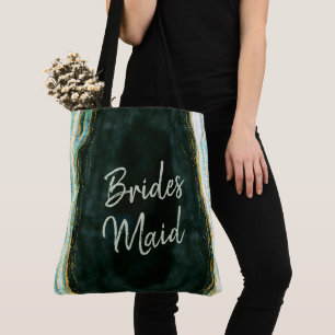 Blauwgroen Groene & Gouden Agaat Marmeren Geode Br Tote Bag