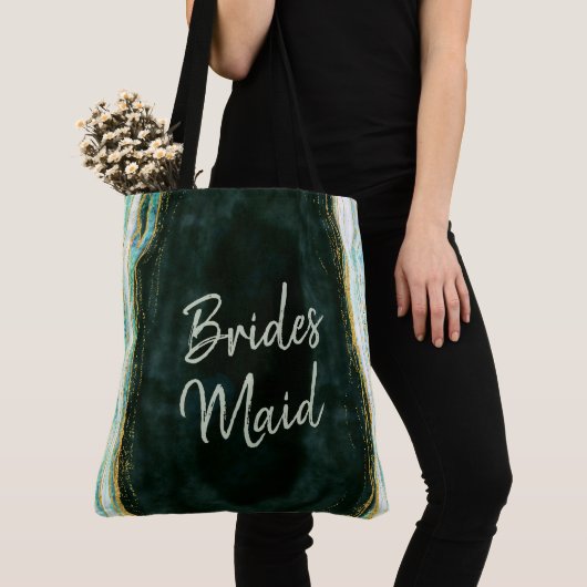 Blauwgroen Groene & Gouden Agaat Marmeren Geode Br Tote Bag (Dichtbij)