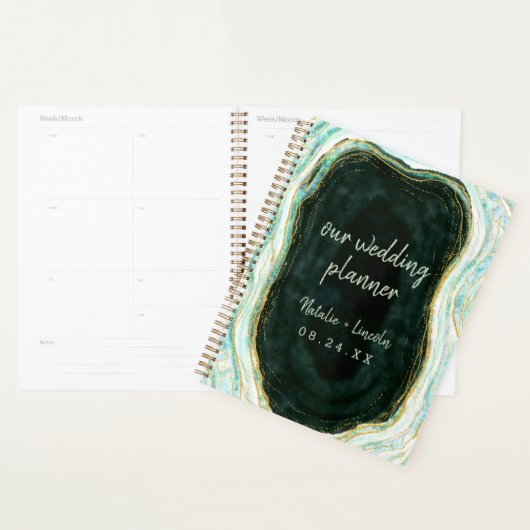 Blauwgroen Groene & Gouden Agaat Marmeren Geode Hu Planner (Display)