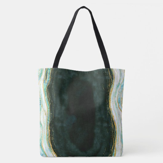 Blauwgroen Groene & Gouden Agaat Marmeren Geode Ma Tote Bag (Achterkant)