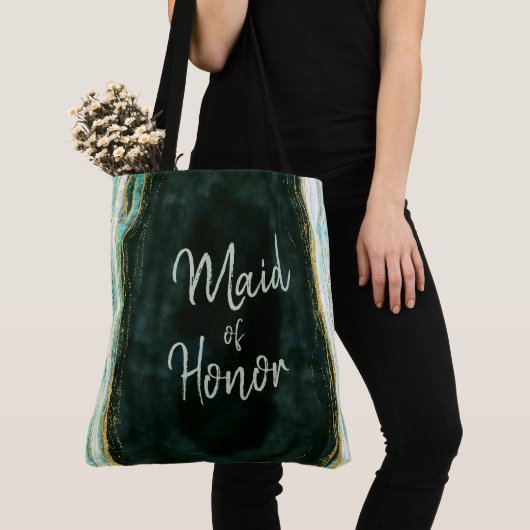 Blauwgroen Groene & Gouden Agaat Marmeren Geode Ma Tote Bag (Dichtbij)